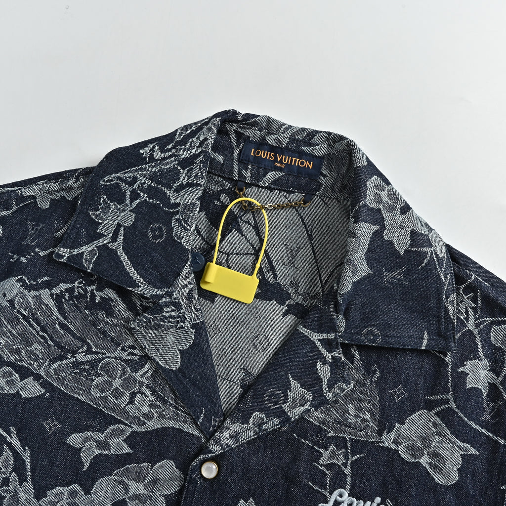 Louis Vuitton LV Floral Denim Jacquard Short-Sleeve Shirt 2026 HY3400701