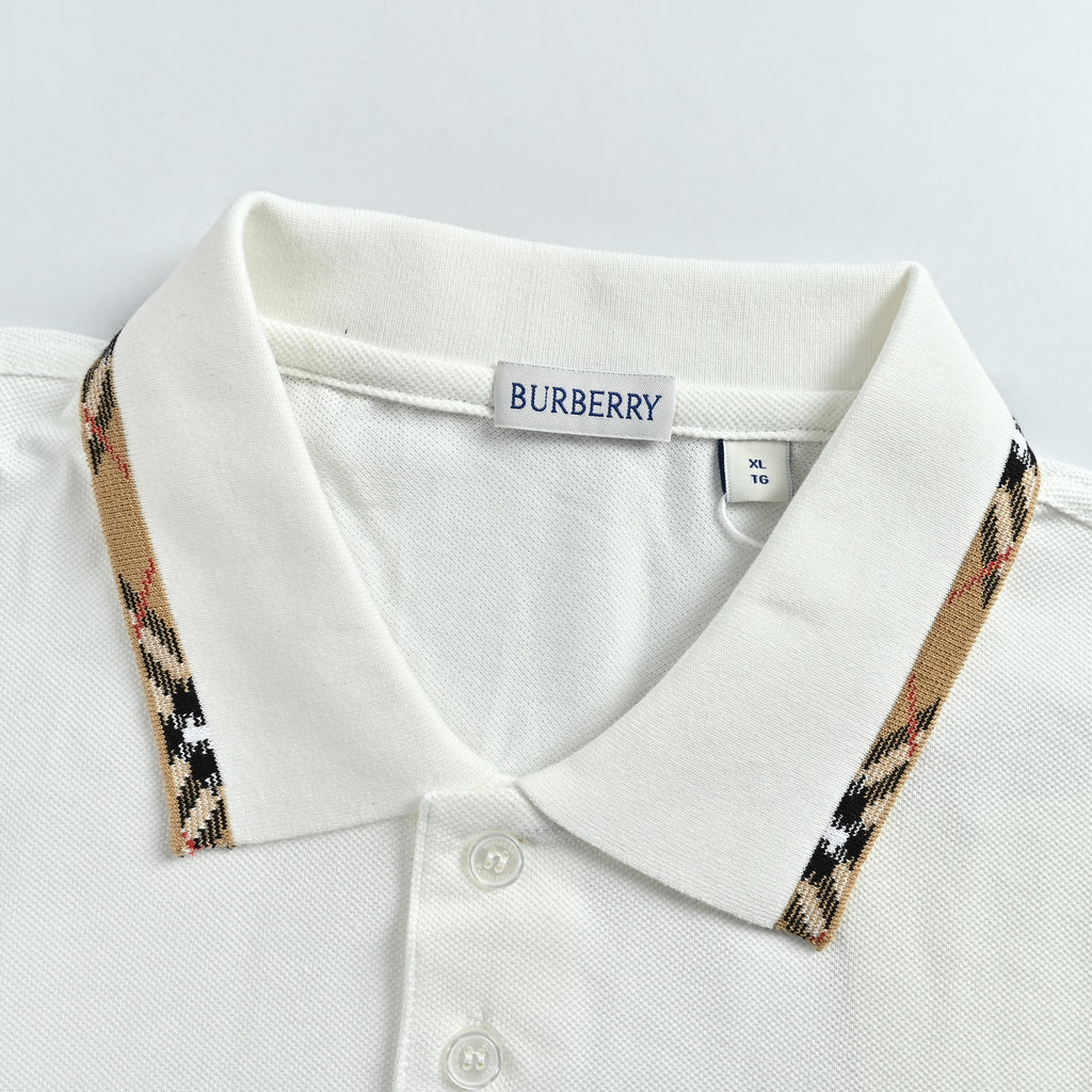 Burberry BBR Check-Collar Piqué Long-Sleeve Polo — White 2026NP3801004