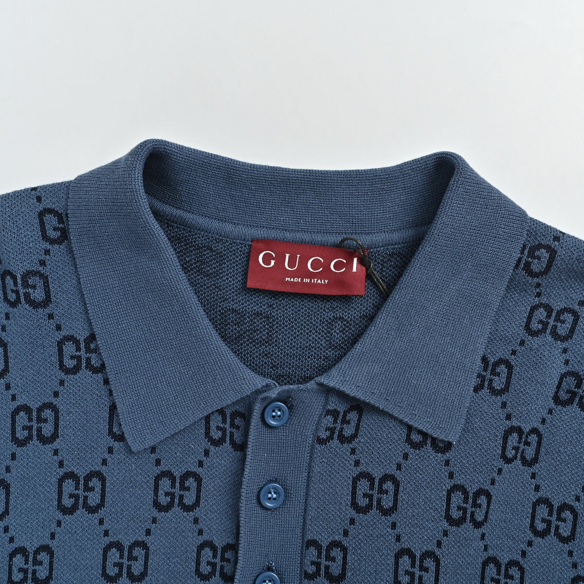 Gucci GG Monogram Gradient Dip-Dye Jacquard Knit Polo Shirt – Navy to White DK3200412
