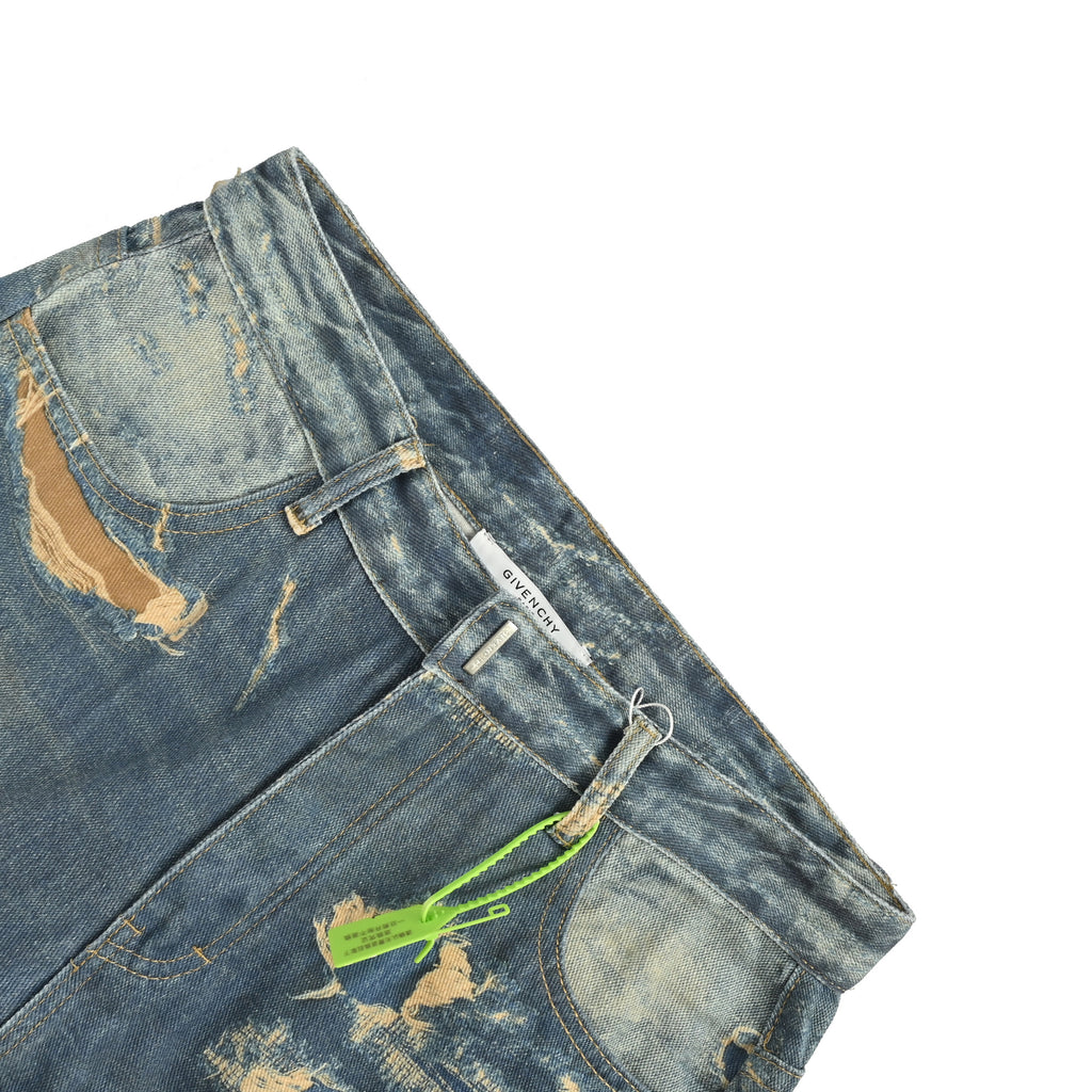 Givenchy GVC Destroyed Distressed Slim Jeans – Indigo Camo Splatter HY5200817