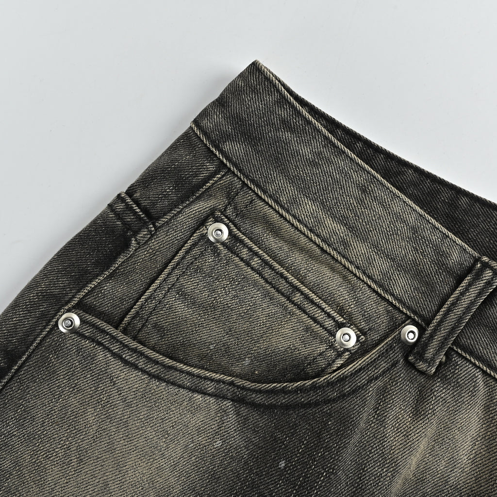 ANCELLM 25SS Mud-Dye Spray Destroyed Wide-Leg Jeans – Charcoal SG6400317-MUD