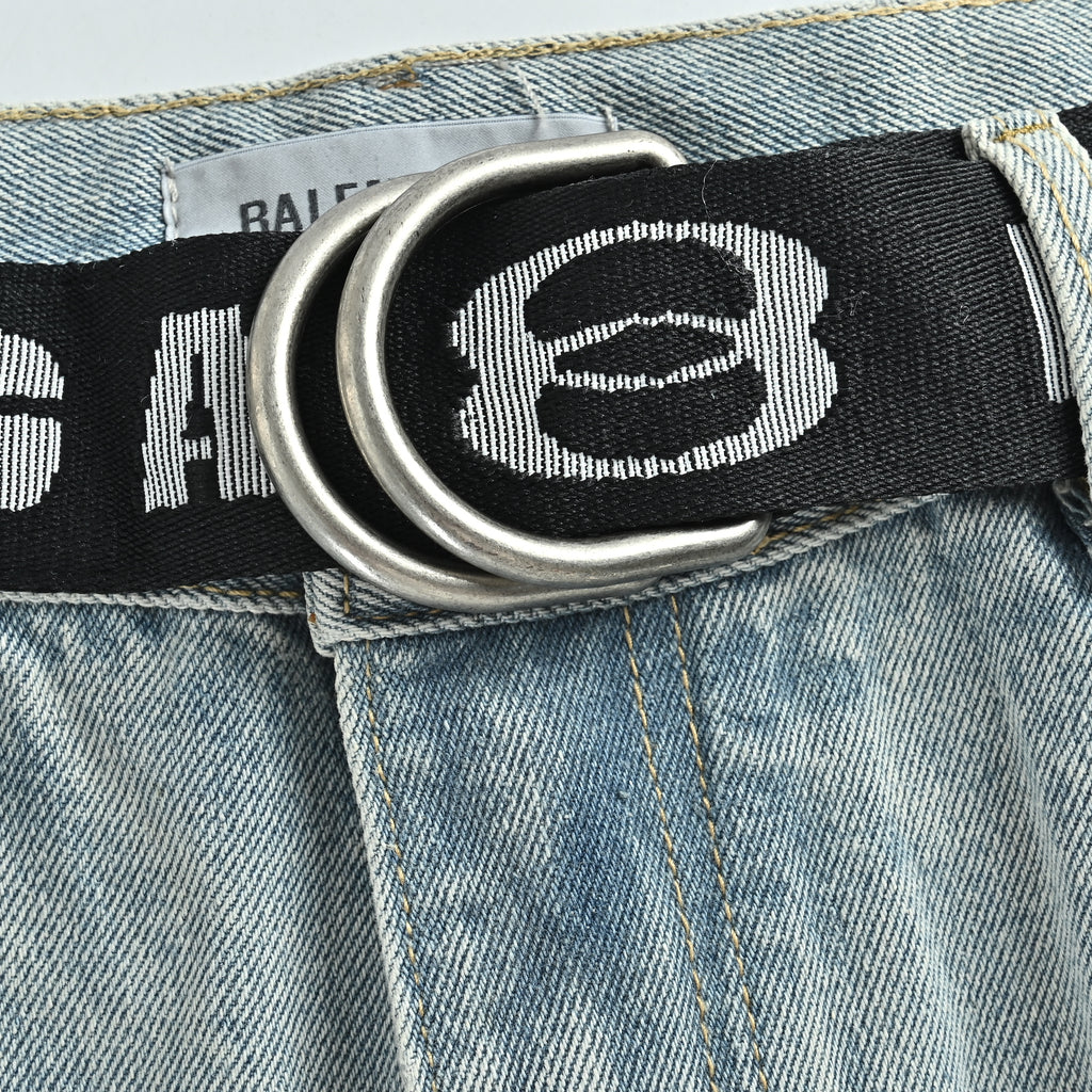 Balenciaga Paris Logo Waistband Washed Denim Shorts YS48000716