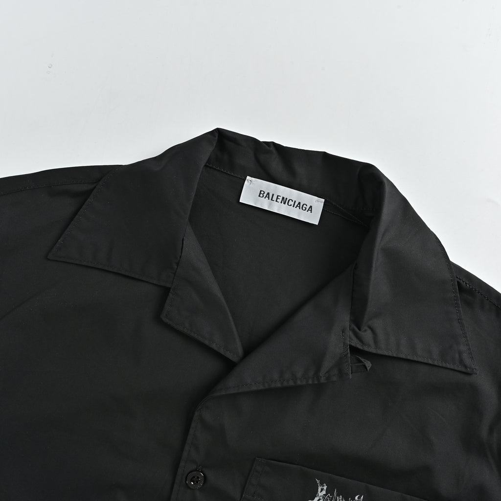 Balenciaga Gothic Letter Print Short Sleeve Camp Shirt  YS3600602
