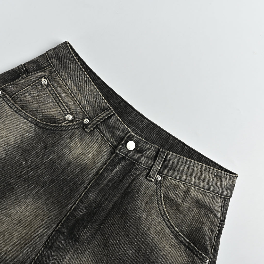 ANCELLM 25SS Mud-Dye Spray Destroyed Wide-Leg Jeans – Charcoal SG6400317-MUD