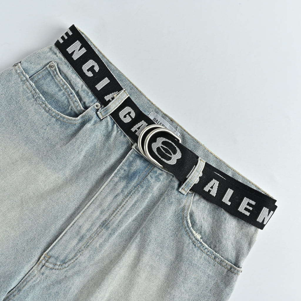 Balenciaga Paris Logo Waistband Washed Denim Shorts YS48000716