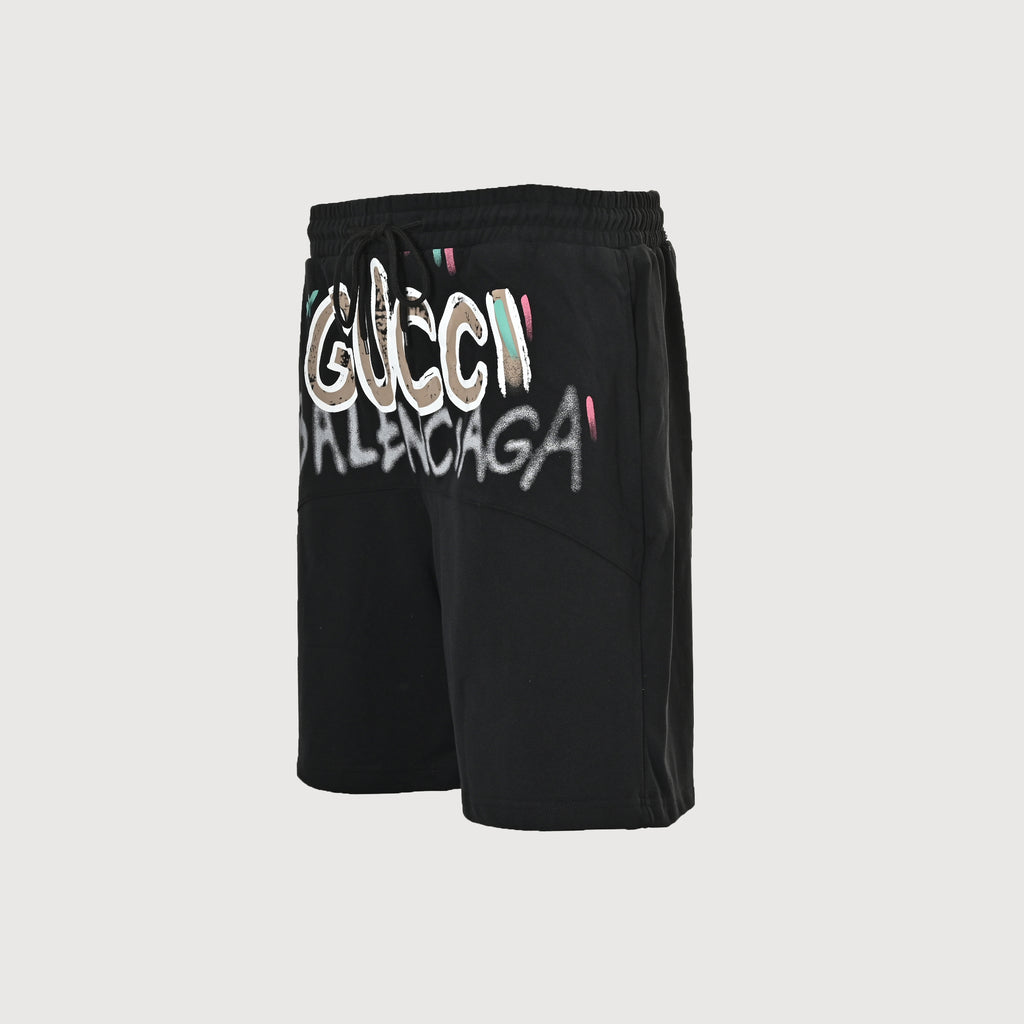 Gucci × Balenciaga 2023 Fall Collab Hand-Painted Logo Shorts – Black XM280042