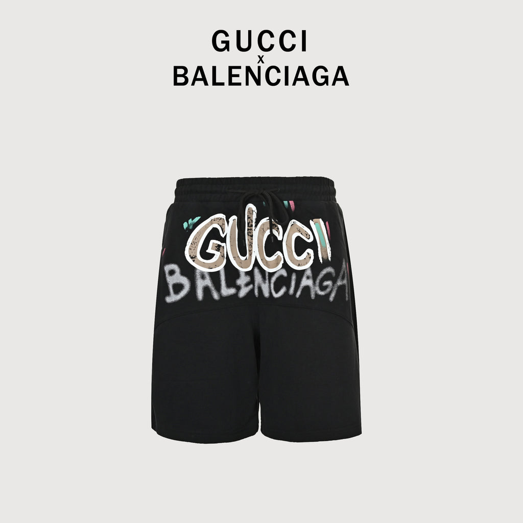 Gucci × Balenciaga 2023 Fall Collab Hand-Painted Logo Shorts – Black XM280042