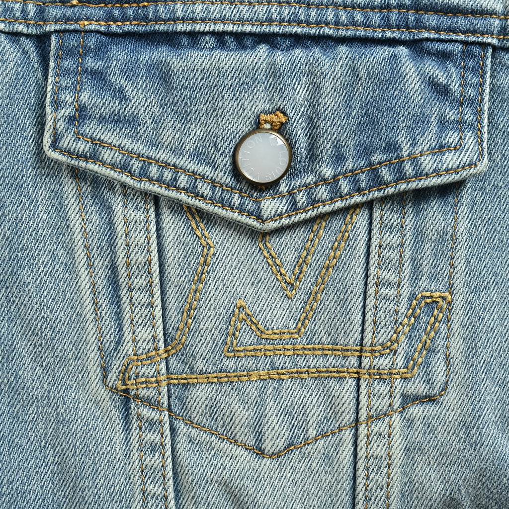 Louis Vuitton SS25 Embroidered Trucker Denim Jacket — Light Blue 1AGINX
