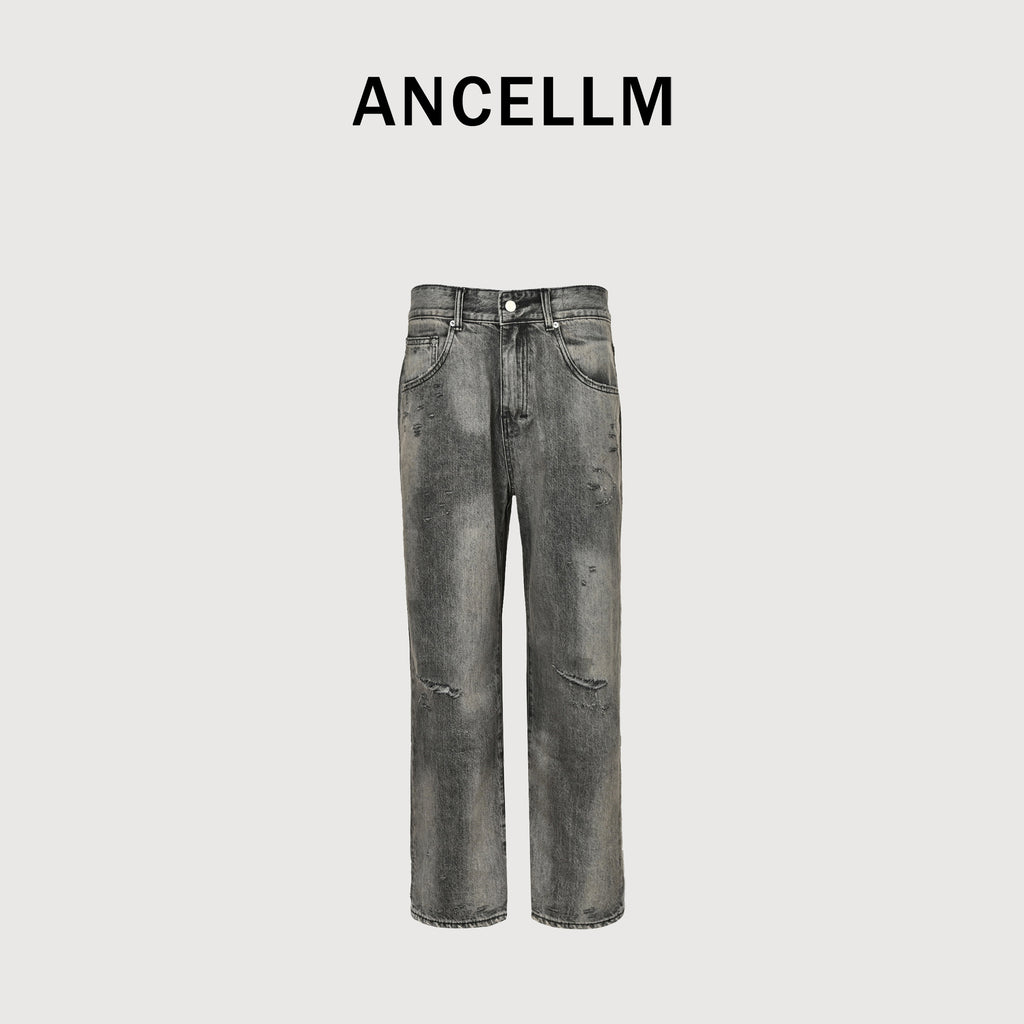 ANCELLM 25 Washed Destroyed Tapered Jeans – Grey Wash  SG6400317-GRY