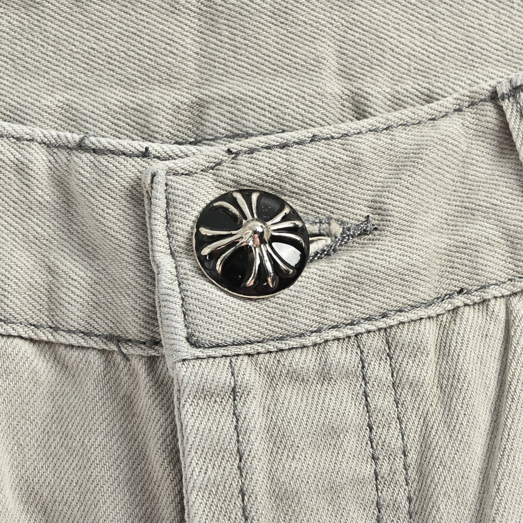 Chrome Hearts Couture Cross Leather Appliqué Washed Straight-Leg Jeans – Silver Grey XM5600824-SGR