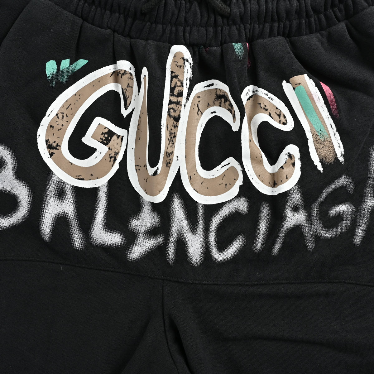 Gucci × Balenciaga 2023 Fall Collab Hand-Painted Logo Shorts – Black XM280042