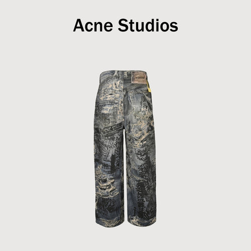 Acne Studios 2023M Trompe L’Œil Destruction Graffiti 3D Print Wide-Leg Jeans  R5401007