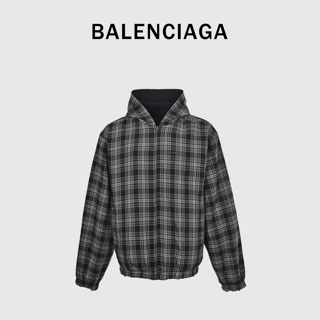 Balenciaga 25FW Plaid Reversible Hooded Jacket  HH9000107