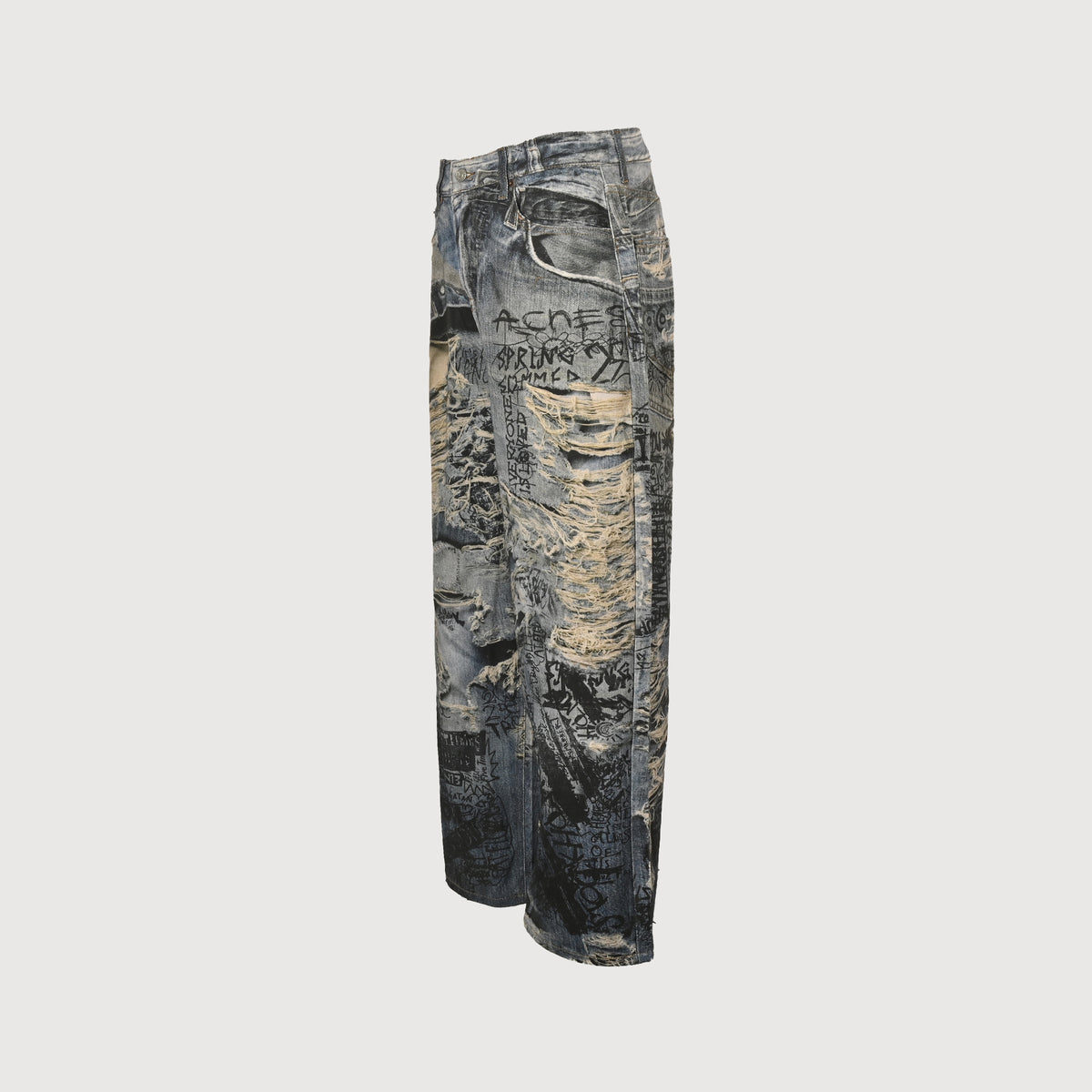 Acne Studios 2023M Trompe L’Œil Destruction Graffiti 3D Print Wide-Leg Jeans  R5401007