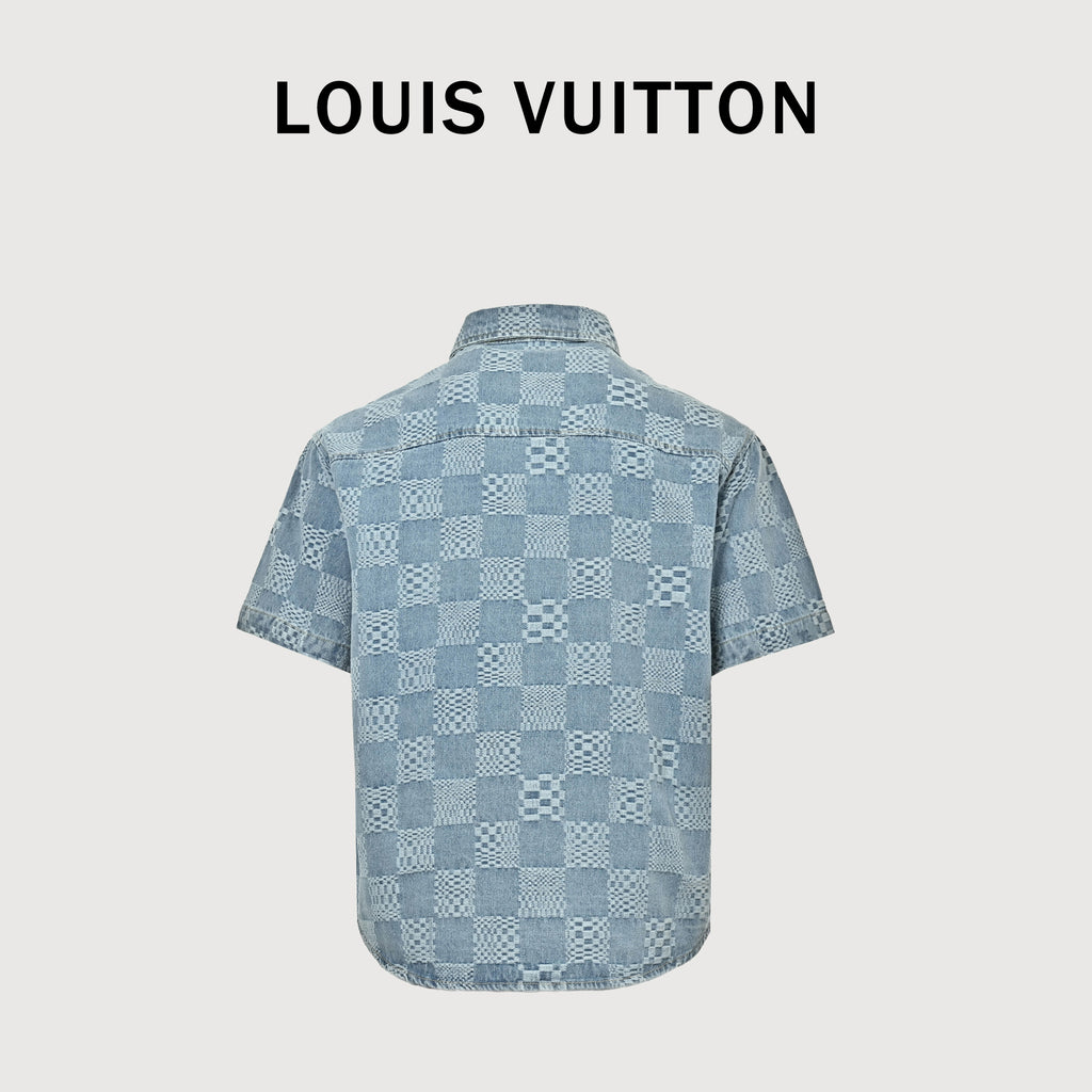 Louis Vuitton Checkerboard Denim Short-Sleeve Shirt 2026  DK3600722