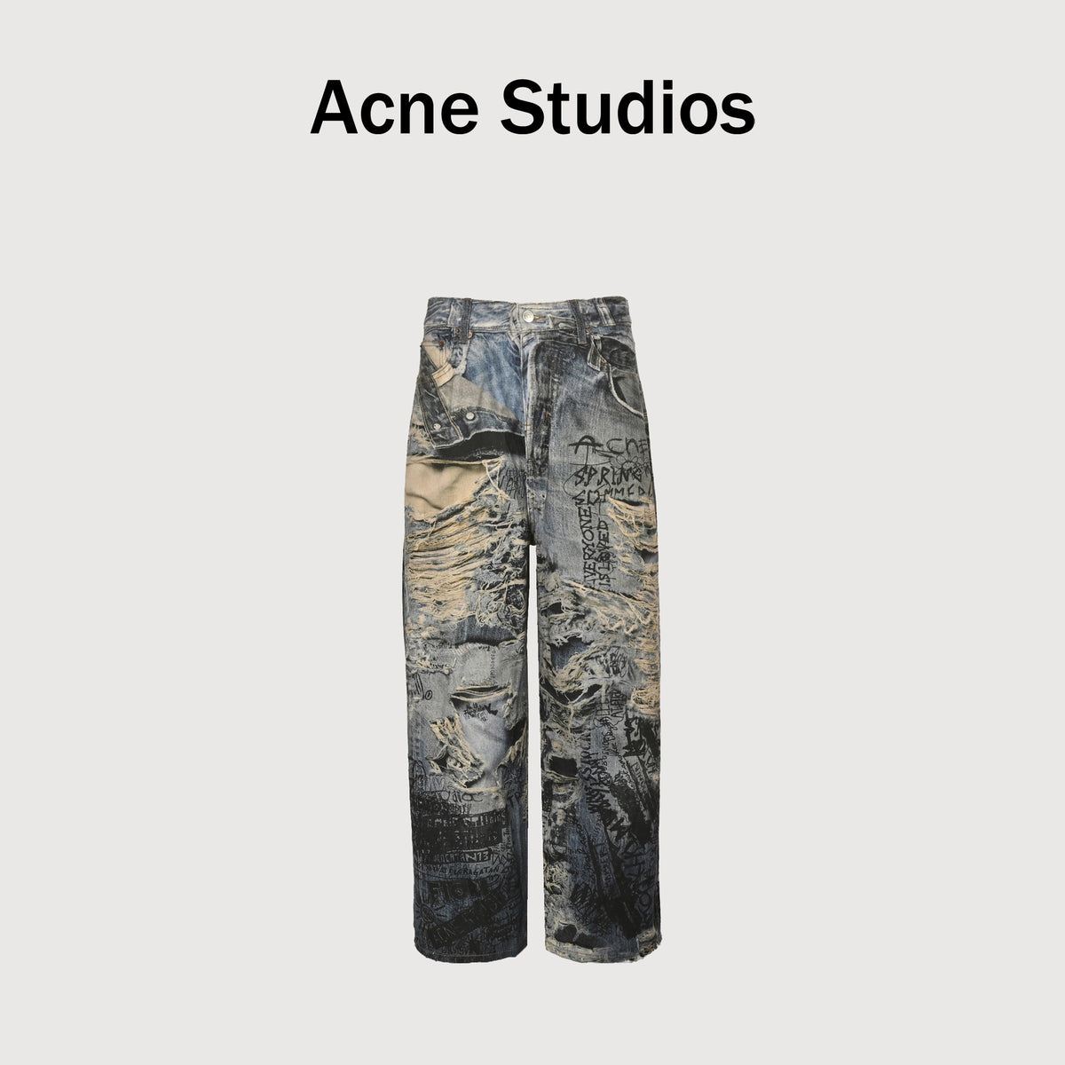 Acne Studios 2023M Trompe L’Œil Destruction Graffiti 3D Print Wide-Leg Jeans  R5401007