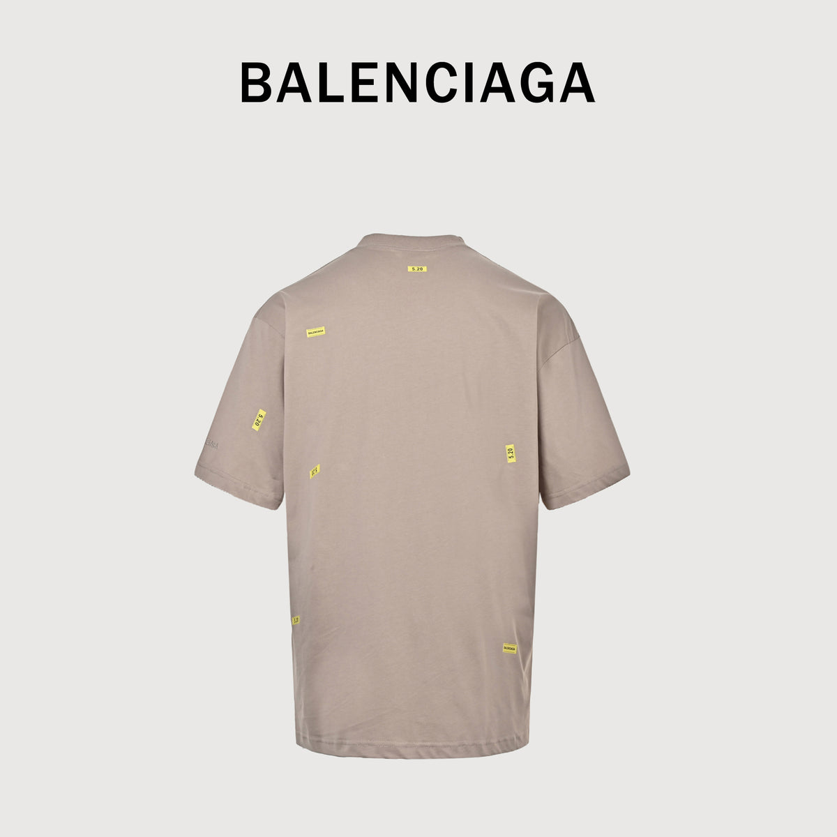 Balenciaga 26SS 520 Embroidered Label Short Sleeve T-Shirt – Taupe HH3000524