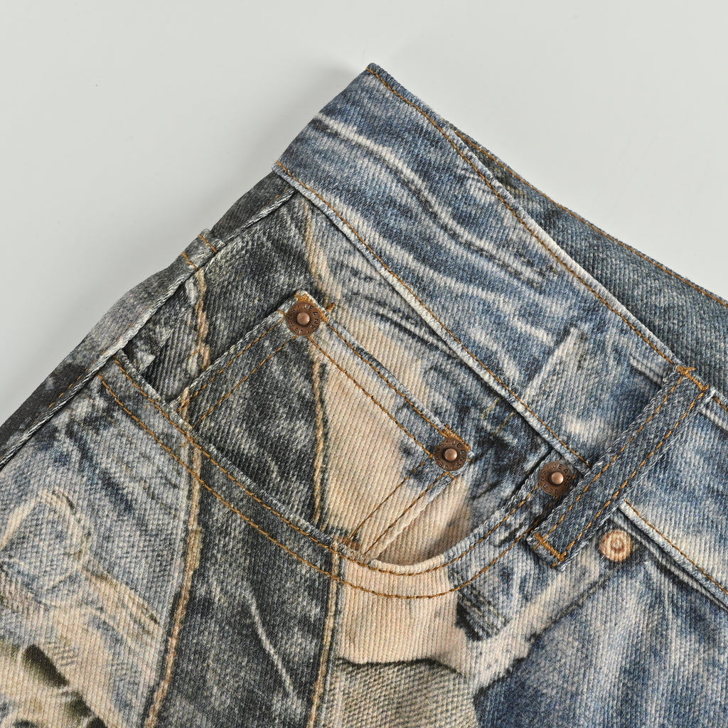Acne Studios 2023M Trompe L’Œil Destruction Graffiti 3D Print Wide-Leg Jeans  R5401007