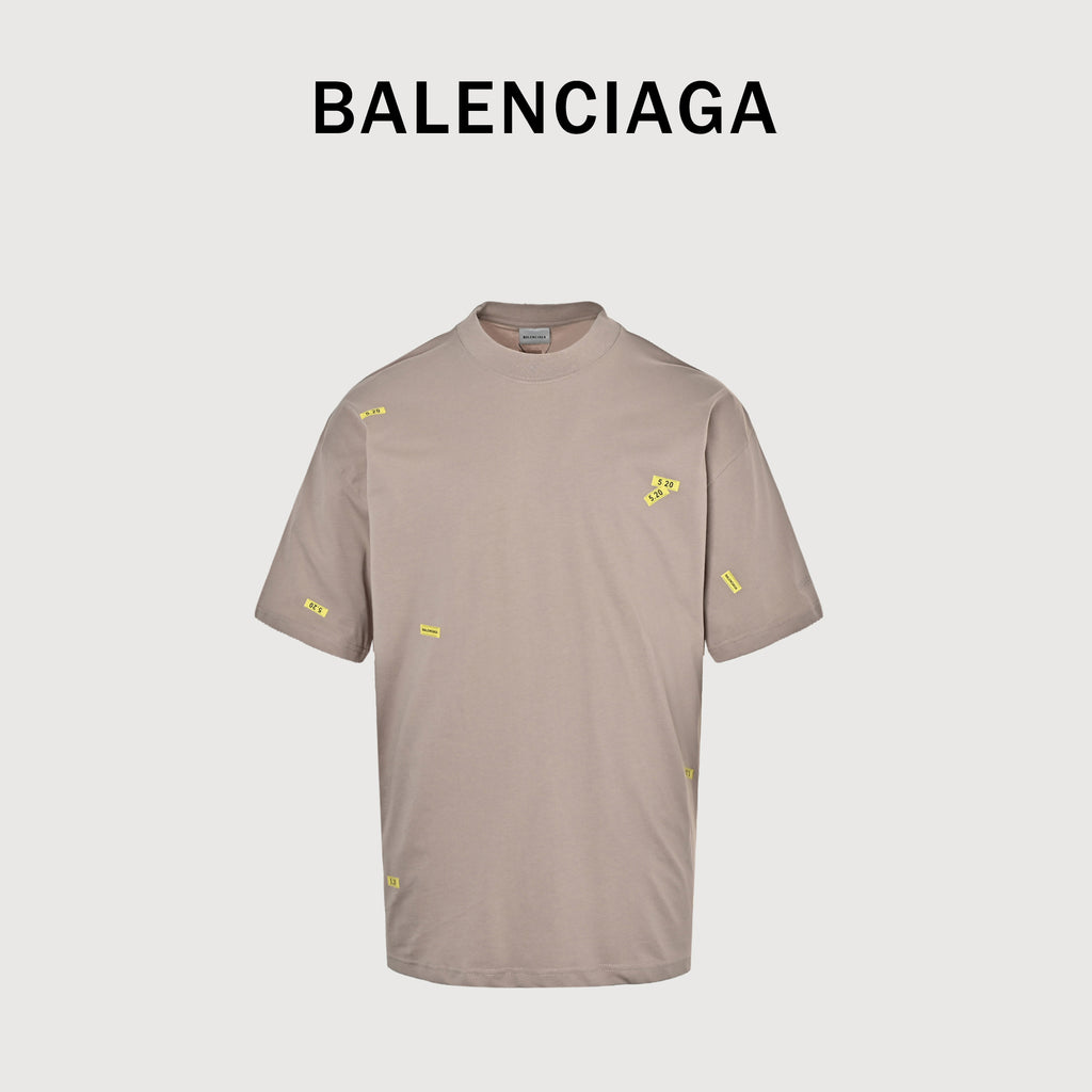 Balenciaga 26SS 520 Embroidered Label Short Sleeve T-Shirt – Taupe HH3000524