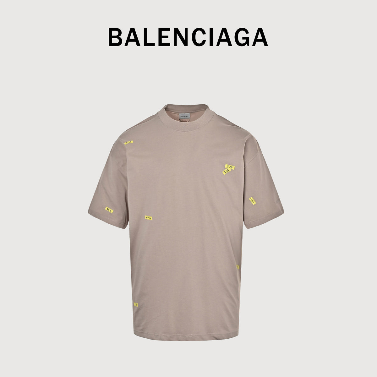 Balenciaga 26SS 520 Embroidered Label Short Sleeve T-Shirt – Taupe HH3000524