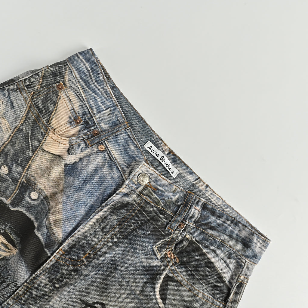 Acne Studios 2023M Trompe L’Œil Destruction Graffiti 3D Print Wide-Leg Jeans  R5401007
