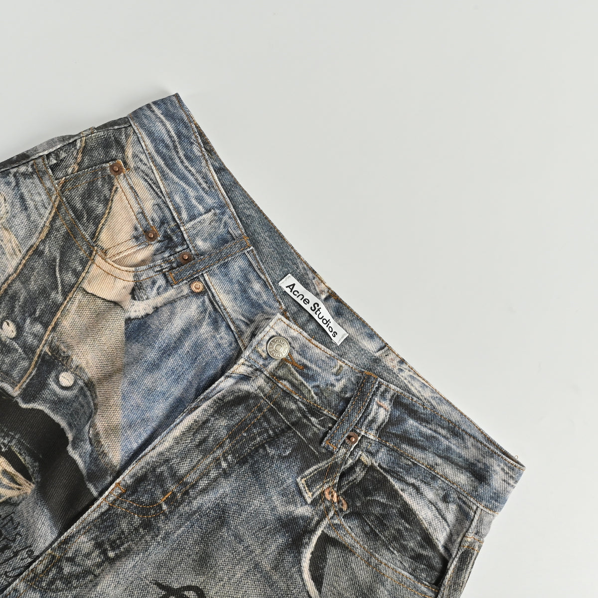 Acne Studios 2023M Trompe L’Œil Destruction Graffiti 3D Print Wide-Leg Jeans  R5401007