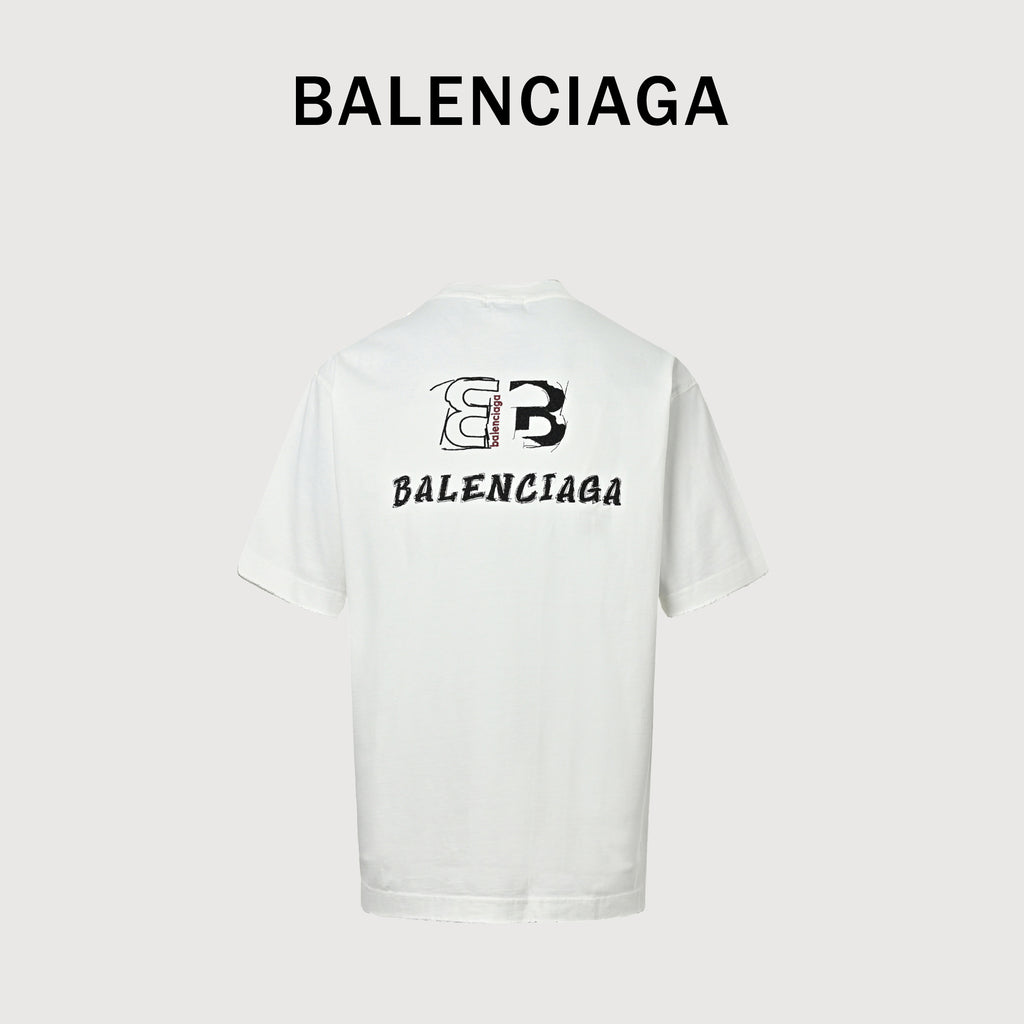 Balenciaga Front & Back Double BB Embroidered Short Sleeve T-Shirt  XBK3000524