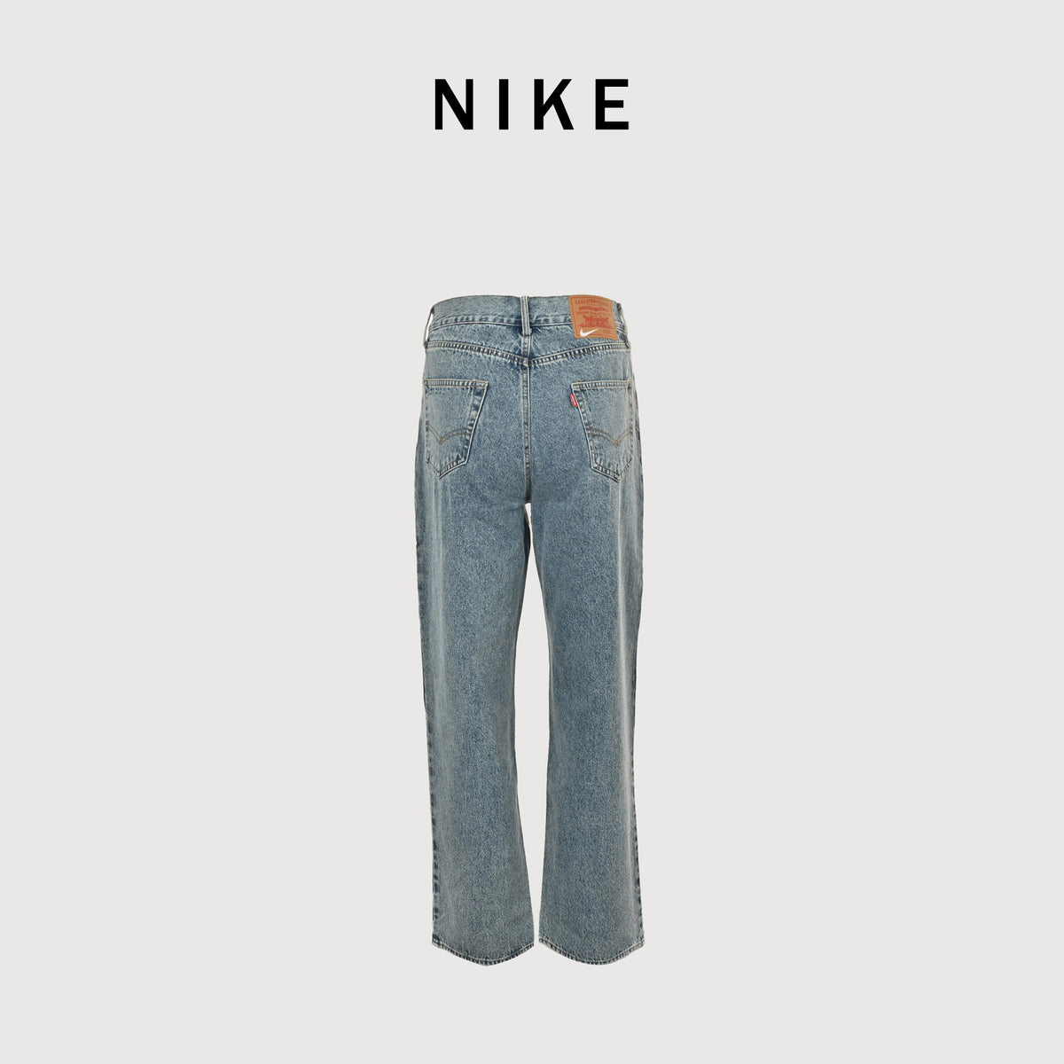 Levi’s x Nike DROP8 Ribbed-Trim Snap Letter Patch Relaxed Jeans – Medium Blue  BF5600829