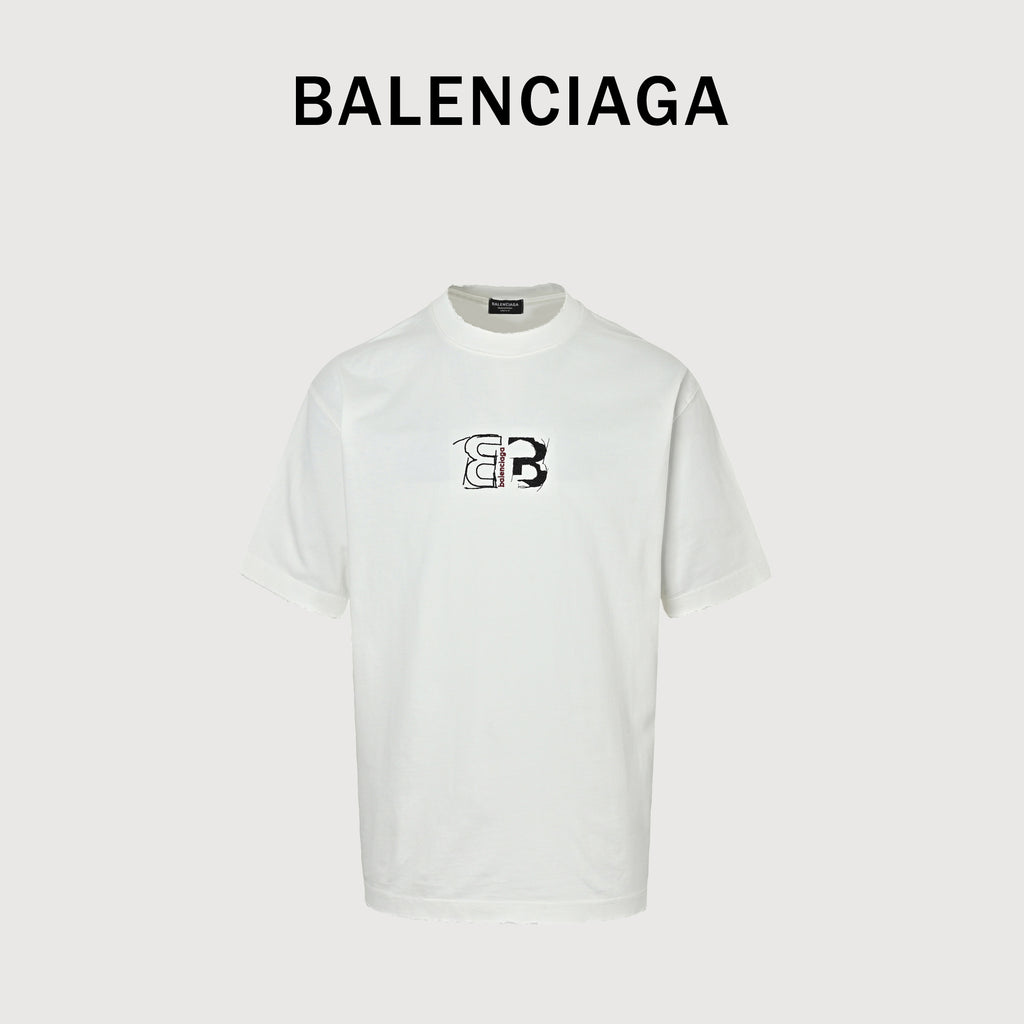 Balenciaga Front & Back Double BB Embroidered Short Sleeve T-Shirt  XBK3000524