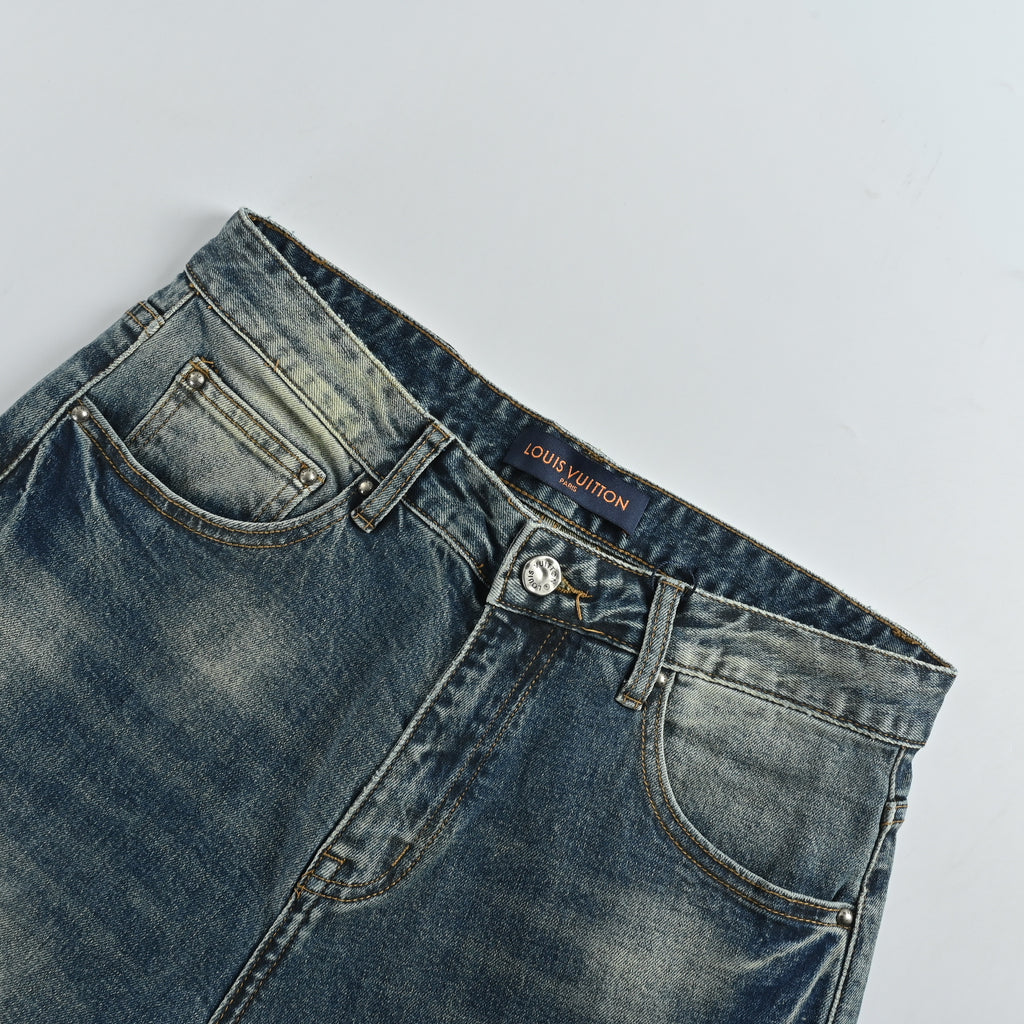 Louis Vuitton Pumpkin Embroidered Slim Jeans – Vintage Indigo Wash XM5201225-PKN