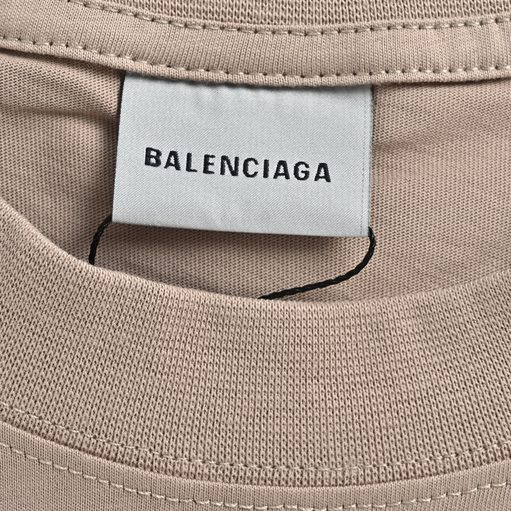 Balenciaga 26SS 520 Embroidered Label Short Sleeve T-Shirt – Taupe HH3000524