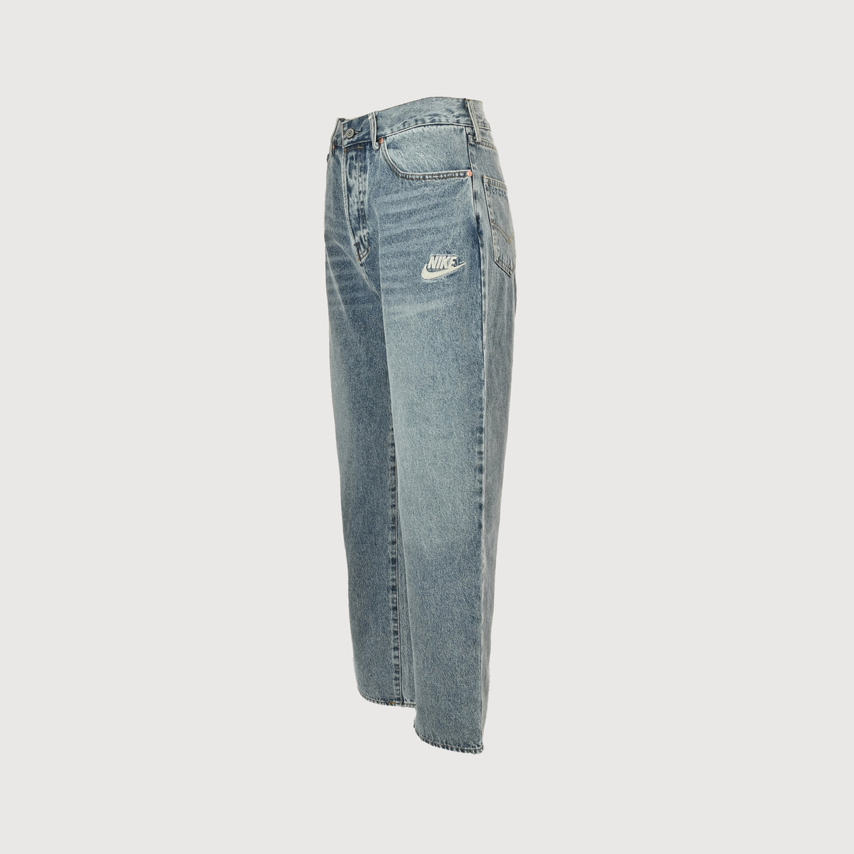Levi’s x Nike DROP8 Ribbed-Trim Snap Letter Patch Relaxed Jeans – Medium Blue  BF5600829