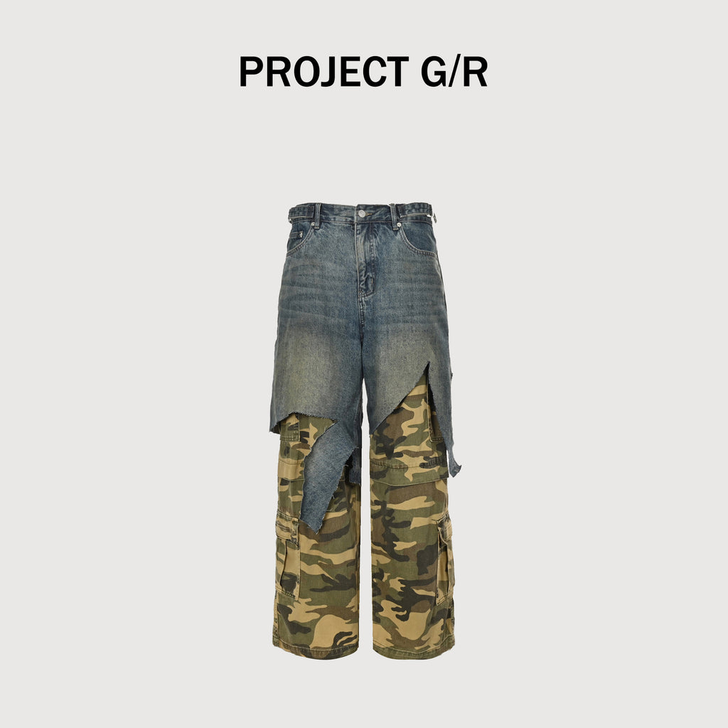 Project G/R Faux Two-Piece Camo Splice Wide-Leg Jeans  SG7001227