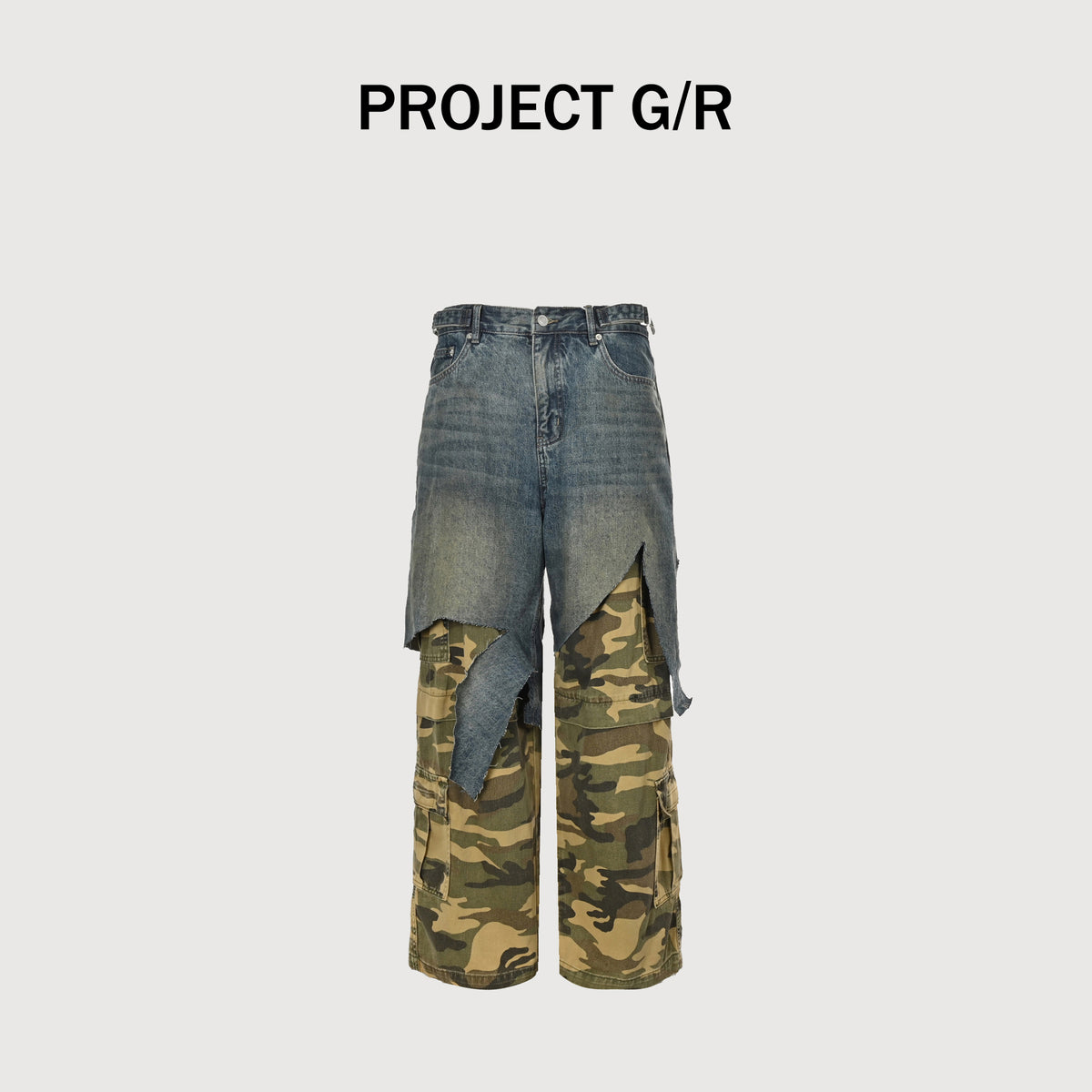 Project G/R Faux Two-Piece Camo Splice Wide-Leg Jeans  SG7001227
