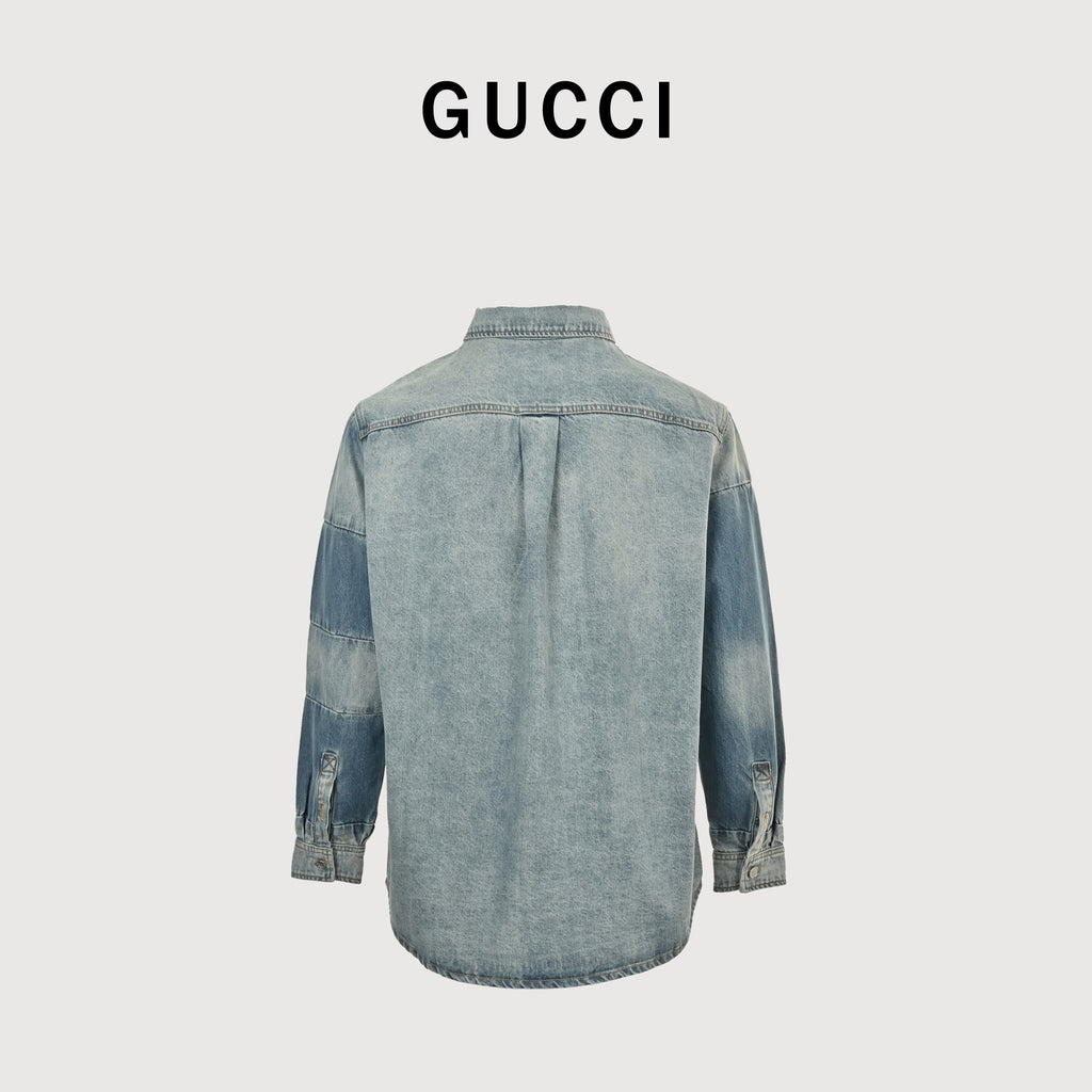 Gucci GUC Washed Embossed Denim Shirt-Jacket 2025  NP6800724